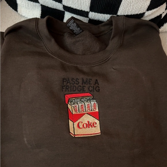 Gildan Other - PASS ME A FRIDGE CIG chocolate brown embroidered crewneck